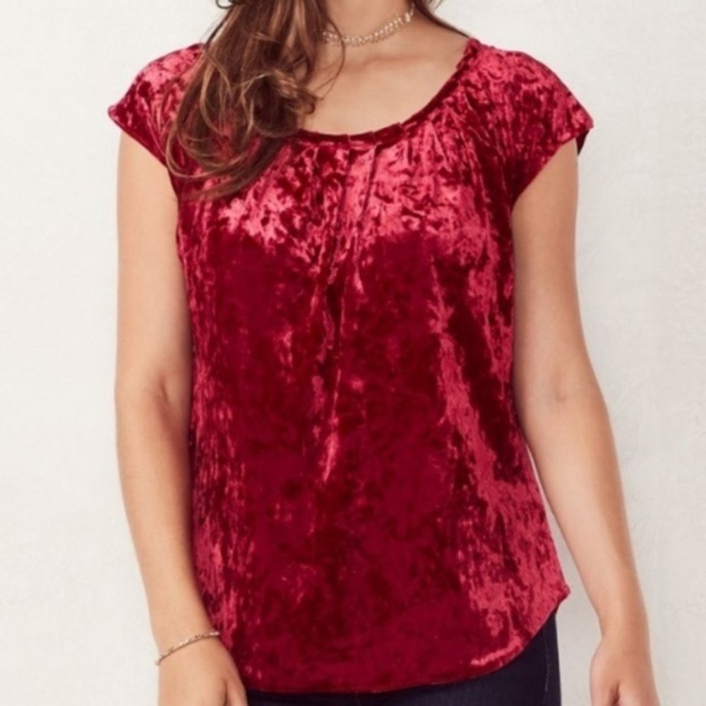 LC Lauren Conrad Red Pleated Crushed Velvet Top